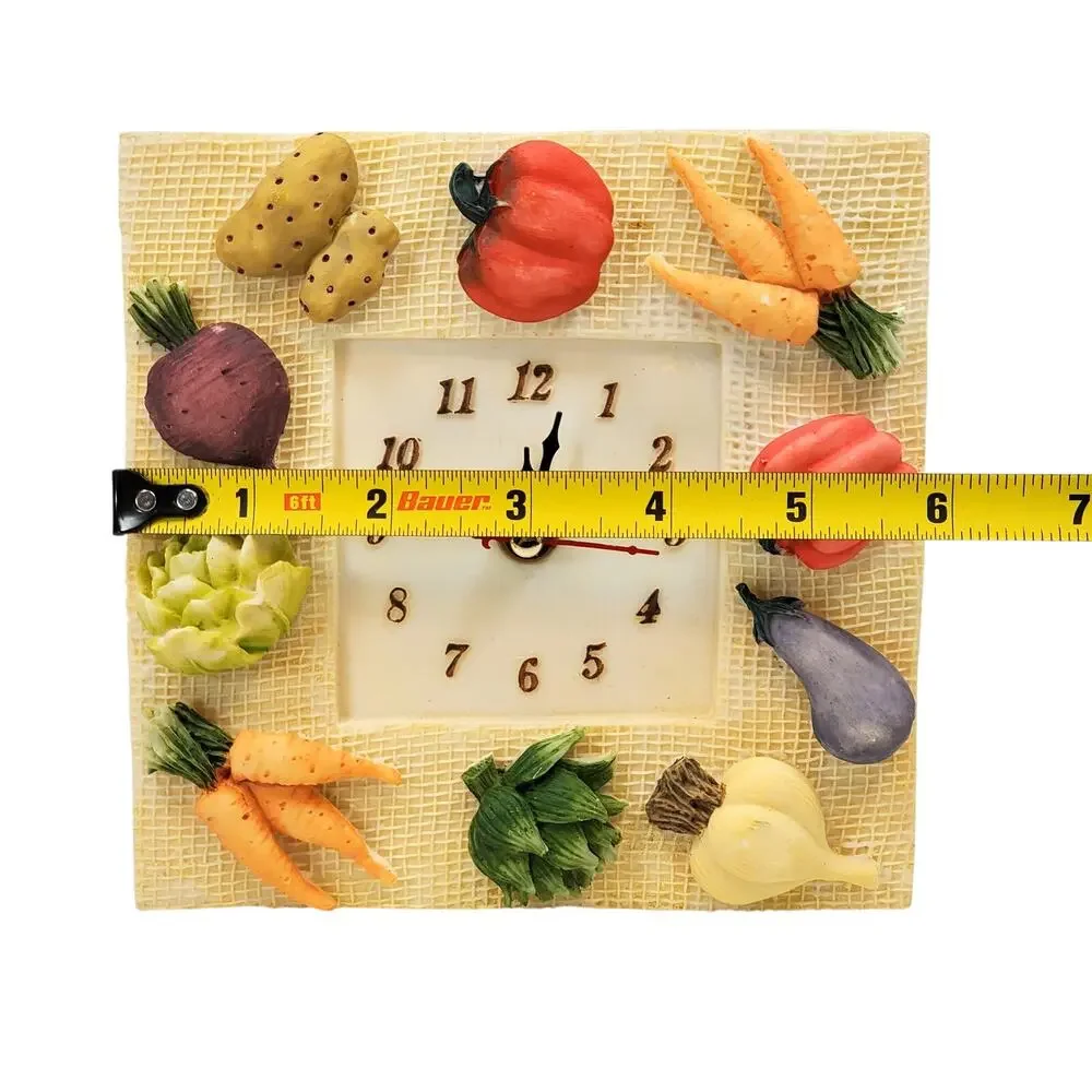 New Kitchen Clock School Office Home Vegetables Shabby Chic Decor Square